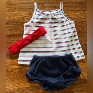 Carters Patriotic July 4th 3 Piece Tank Shorts Headband Outfit Baby Girl 12M